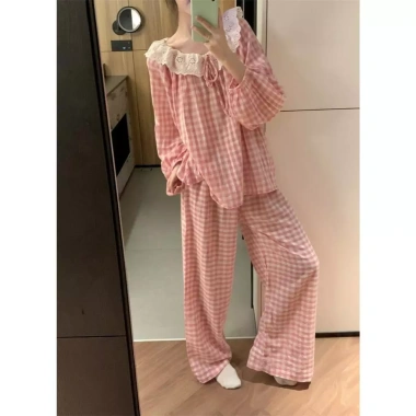 Đồ Ngủ Nữ Hàn Quốc Dài Tay Cotton Ấm Áp, Ôm Êm, Caro Dễ Thương - Giá 140k 5