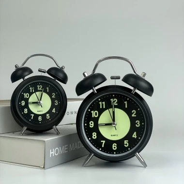 Đồng Hồ Báo Thức Để Bàn Chuông To, Quartz Có Dạ Quang Có Đèn Trang Trí Bàn Học Phòng Kích Thước 10cm 13