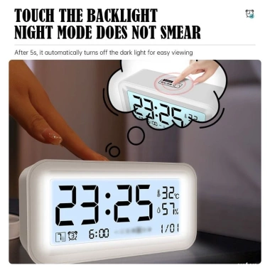 Đồng hồ led để bàn báo thức UKIO màn hình LCD cao cấp đo nhiệt độ và độ ẩm cutenery