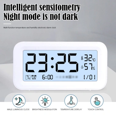 Đồng hồ led để bàn báo thức UKIO màn hình LCD cao cấp đo nhiệt độ và độ ẩm cutenery