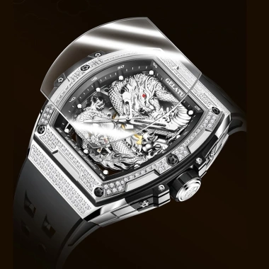 Đồng hồ nam GELATU lộ cơ automatic viền đá cao cấp,Đồng hồ đeo tay thể thao dây silicone chống nước