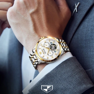 Đồng hồ nam lộ cơ automatic JSDUN cao cấp hiện đại full hộp,Đồng hồ đeo tay dây thép chống nước quà tặng bạn trai