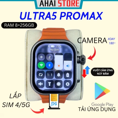 Đồng hồ Ultra5 ProMax 8GB+256GB lắp sim, gọi độc lập, Google Assistant, vuốt cảm ứng Đồng hồ Ultra5 ProMax 8GB+256GB lắp sim, gọi độc lập, Google Assistant, vuốt cảm ứng