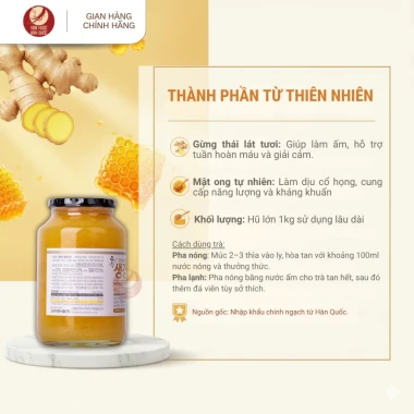 Dooraewon Mật Ong Gừng 1Kg - Trà Gừng Ngon, Tăng Cường Immunity, Xuất Kèm VAT Chính Hãng Hàn Quốc