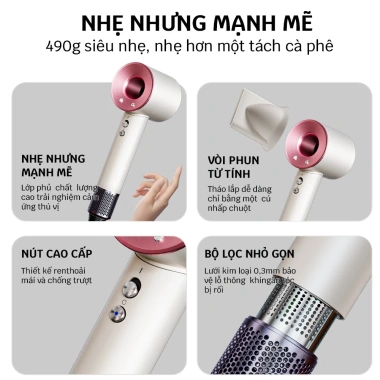 Dr Flash Máy sấy tóc 1 tỷ ion âm, công suất cao sấy nhanh, bảo vệ tóc, màu hồng – 439.999đ 4