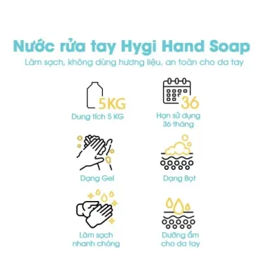 Dung dịch rửa tay Hygi gel không màu không mùi 5kg giá tốt chỉ 220k giảm từ 286k 7