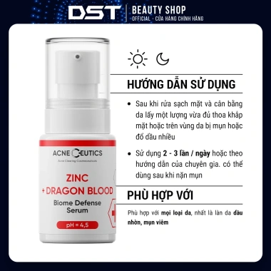 [Dược Sĩ Tiến] ACNECEUTICS ZINC + DRAGON BLOOD Serum Kẽm Huyết Rồng Giảm Viêm, Kiềm Dầu và Ngăn Ngừa Mụn (30g) 5