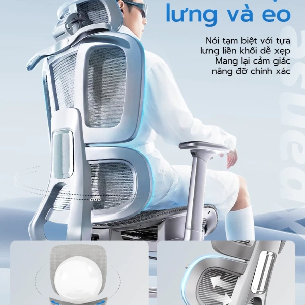 Khám phá thiết kế công thái học của ghế Xpanse L996: Tựa lưng và đệm thắt lưng độc lập