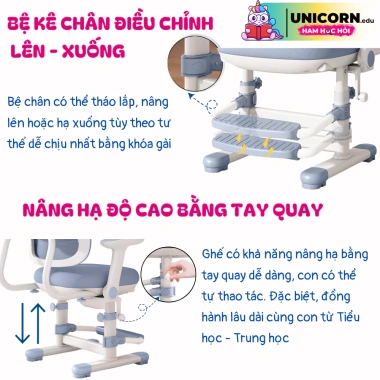 Ghế học sinh Unicorn E92 chống gù, tay vịn, độ cao linh hoạt, tựa lưng ôm sát