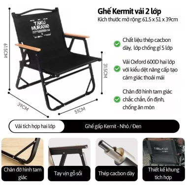 Ghế Kermit gấp gọn dã ngoại Takumaru - Khung thép carbon cao cấp, du lịch, cắm trại chỉ 430k 11 Ghế Kermit gấp gọn dã ngoại Takumaru - Khung thép carbon cao cấp, du lịch, cắm trại chỉ 430k 11