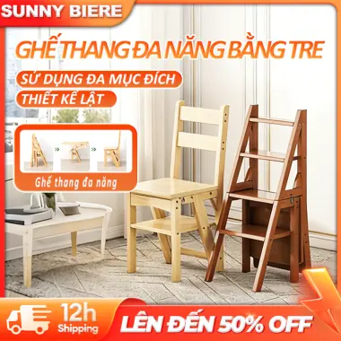 Ghế Thang Gấp 3 Bậc Đa Năng Gỗ Cao Su - Giá Tốt 495k Thay 628k - Thang Xếp Gọn Tiện Lợi 2