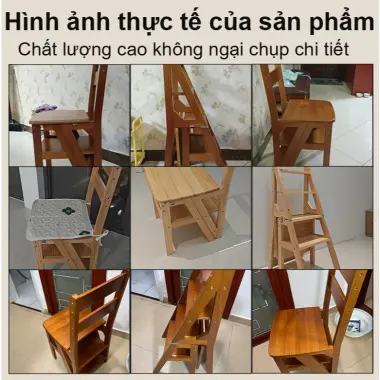 Ghế Thang Gấp 3 Bậc Đa Năng Gỗ Cao Su - Giá Tốt 495k Thay 628k - Thang Xếp Gọn Tiện Lợi 3