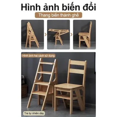 Ghế Thang Gấp 3 Bậc Đa Năng Gỗ Cao Su - Giá Tốt 495k Thay 628k - Thang Xếp Gọn Tiện Lợi 4