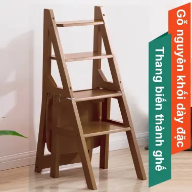 Ghế Thang Gấp 3 Bậc Đa Năng Gỗ Cao Su - Giá Tốt 495k Thay 628k - Thang Xếp Gọn Tiện Lợi 8