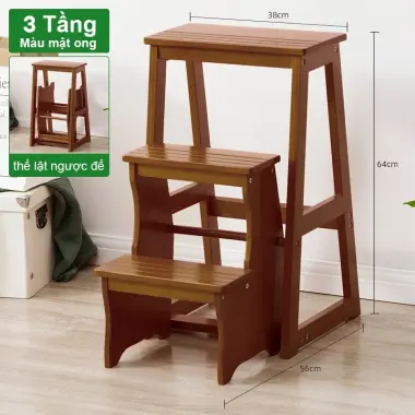 Ghế Thang Gấp 3 Bậc Đa Năng Gỗ Cao Su - Giá Tốt 495k Thay 628k - Thang Xếp Gọn Tiện Lợi 14