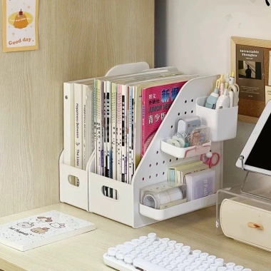 Giá Sách Để Bàn Tích Hợp Bảng Lỗ Treo Đồ, Kệ Lưu Trữ Tài Liệu Sức Chứa Lớn Trang Trí Góc Học Tập, Làm Việc