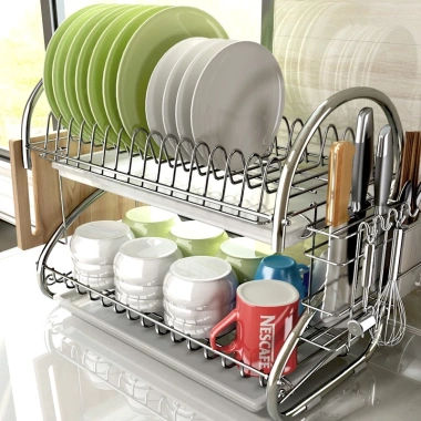 Giá úp bát đĩa inox 2 tầng có khay hứng nước - Siêu bền, chỉ 149.900 đồng Giá úp bát đĩa inox 2 tầng có khay hứng nước - Siêu bền, chỉ 149.900 đồng