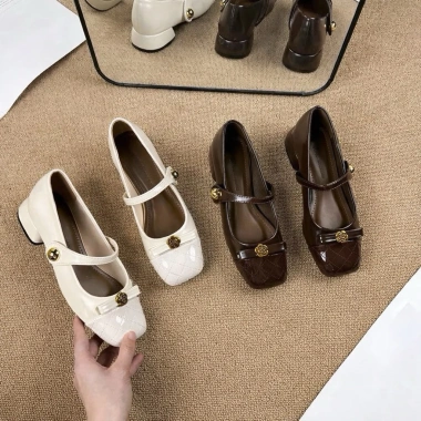 Giày búp bê nữ da mềm quai nơ hoa trà gót cao 3cm thanh lịch giá ưu đãi 240.000 2