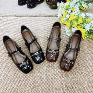 Giày búp bê nữ da mềm quai nơ hoa trà gót cao 3cm thanh lịch giá ưu đãi 240.000 5