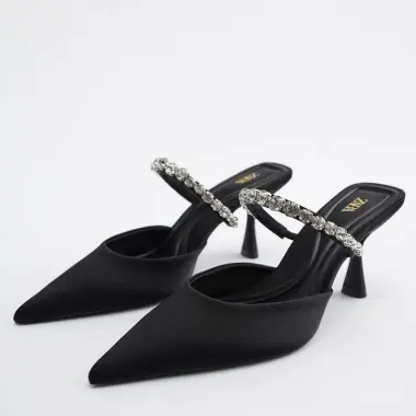 Giày Cao Gót Nữ Mũi Nhọn 7cm Quai Đính Đá Satin Giá Shock 295k Thay 365k 2