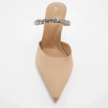 Giày Cao Gót Nữ Mũi Nhọn 7cm Quai Đính Đá Satin Giá Shock 295k Thay 365k 7