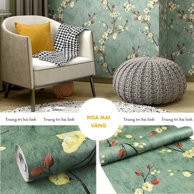Giấy Dán Tường Cành Đào Lá Đỏ Retro Giá Rẻ Khổ 45cm Sẵn Keo Chỉ 18700đ 48