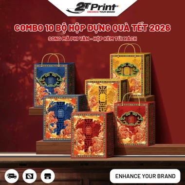 Giấy Đựng Quà Tết Cao Cấp Song Mã Phi Vân - Combo 10 Hộp, Túi Xách Sang Trọng Giá Rẻ Chỉ 486k
