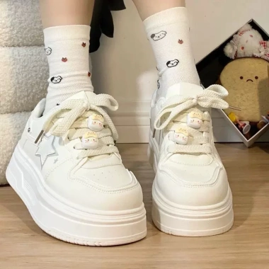 Giày Thể Thao Nữ Độn Đế Ngôi Sao Full Trắng Cao Cấp Giá 144k Ưu Đãi Sốc