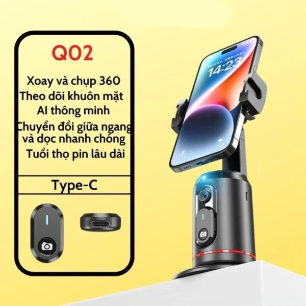 Hình ảnh sản phẩm Gimbal Q02 Q04 AI tự xoay 360 nhận diện khuôn mặt & cử chỉ, livestream quay video, giảm giá 299.000