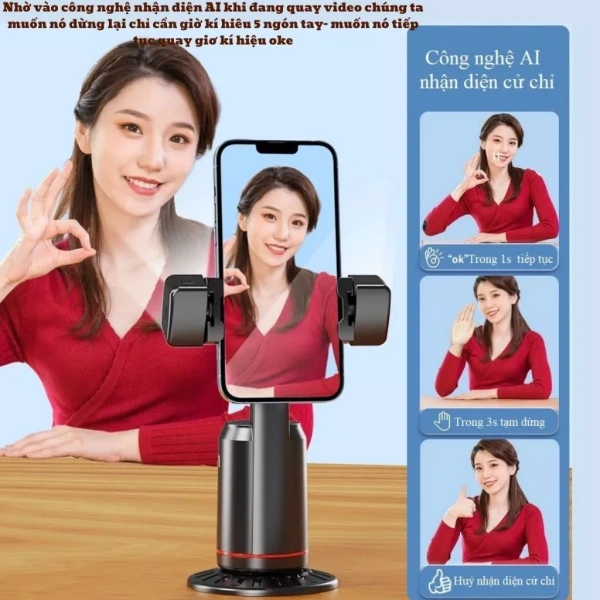 Hình ảnh sản phẩm Gimbal Q02 Q04 AI tự xoay 360 nhận diện khuôn mặt & cử chỉ, livestream quay video, giảm giá 299.000