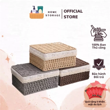 Giỏ mây có nắp đa năng – Đựng mỹ phẩm, đồ ăn vặt, decor bàn, lót vải vintage, chỉ 79k