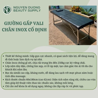 Giường Xếp Vali Inox Nâng Hạ Đa Năng Spa - Nối Mi, Phun Xăm, Trị Liệu Giá Rẻ 5 Giường Xếp Vali Inox Nâng Hạ Đa Năng Spa - Nối Mi, Phun Xăm, Trị Liệu Giá Rẻ 5
