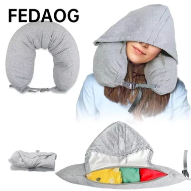 Gối cổ máy bay FEDAOG, Hỗ trợ cổ Gối cổ du lịch chặn ánh sáng, có túi đựng đồ có thể điều chỉnh tựa đầu ngủ văn phòng có thể đổ đầy