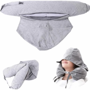 Gối cổ máy bay FEDAOG, Hỗ trợ cổ Gối cổ du lịch chặn ánh sáng, có túi đựng đồ có thể điều chỉnh tựa đầu ngủ văn phòng có thể đổ đầy