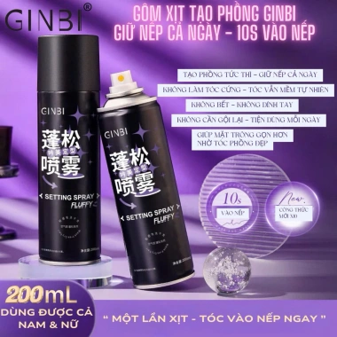 Gôm xịt tóc Ginbi 200ml - Giữ nếp không bết, bồng bềnh suốt ngày, tạo phong tự nhiên, 65k