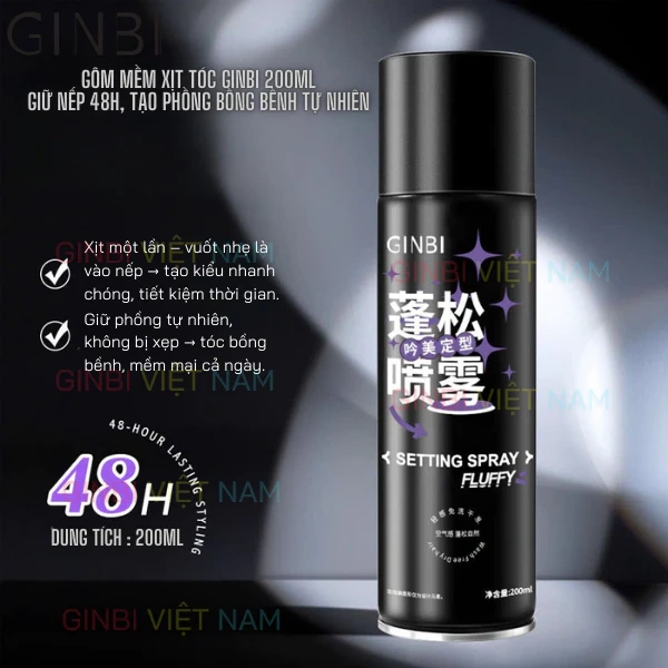 Hình ảnh sản phẩm Gôm xịt tóc Ginbi 200ml - Giữ nếp không bết, bồng bềnh suốt ngày, tạo phong tự nhiên, 65k