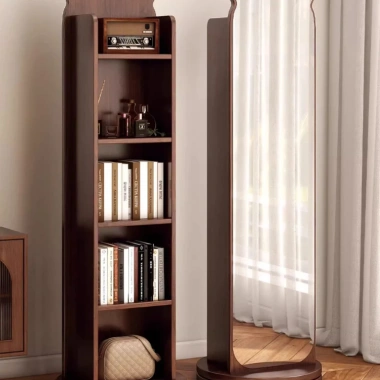 Gương đứng xoay 360° tích hợp kệ đựng đồ Greenco Furniture, gương toàn thân di động, gương soi kiêm kệ decor hiện đại 2