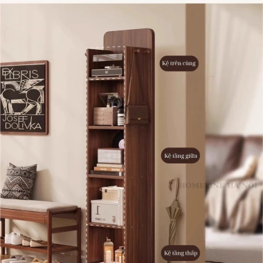 Gương đứng xoay 360° tích hợp kệ đựng đồ Greenco Furniture, gương toàn thân di động, gương soi kiêm kệ decor hiện đại 4