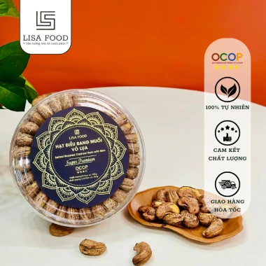 Hạt Điều Rang Muối Vỏ Lụa 525g - Hộp Tròn Xếp Hoa, Siêu Premium, Giảm Giá 312.000