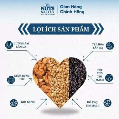 Hạt Thông, Óc Chó, Mè Đen, Dinh Dưỡng Tự Nhiên, Hỗ Trợ Tóc Khỏe, Tết 2.026 – Nuts Mix, The Nuts Valley – KL Cả Bì 3