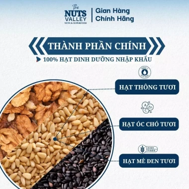 Hạt Thông, Óc Chó, Mè Đen, Dinh Dưỡng Tự Nhiên, Hỗ Trợ Tóc Khỏe, Tết 2.026 – Nuts Mix, The Nuts Valley – KL Cả Bì 4