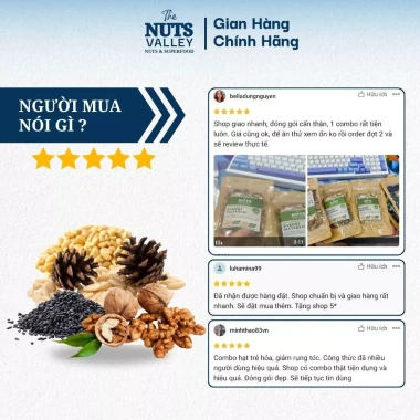 Hạt Thông, Óc Chó, Mè Đen, Dinh Dưỡng Tự Nhiên, Hỗ Trợ Tóc Khỏe, Tết 2.026 – Nuts Mix, The Nuts Valley – KL Cả Bì 6