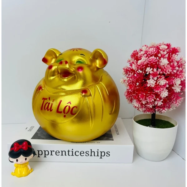 Hình ảnh sản phẩm Heo Đất Lợn Đất Tiết Kiệm Heo bụng bự Tài Lộc Màu Vàng Đồng, Phong Thủy,Trang Trí Quà Tặng HĐ54