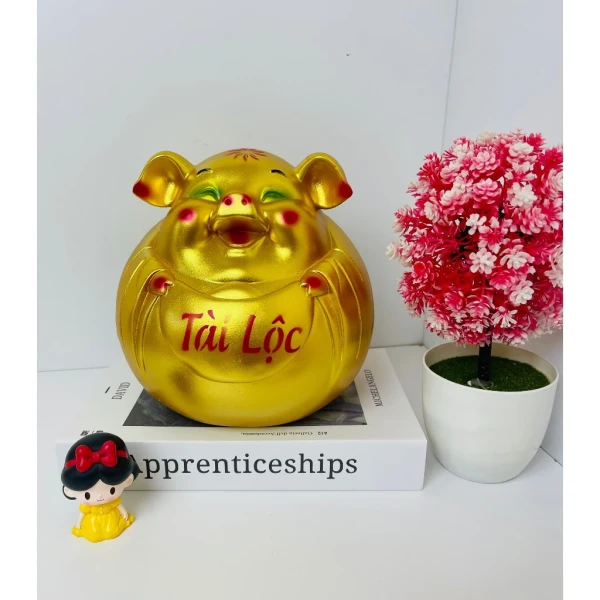 Hình ảnh sản phẩm Heo Đất Lợn Đất Tiết Kiệm Heo bụng bự Tài Lộc Màu Vàng Đồng, Phong Thủy,Trang Trí Quà Tặng HĐ54