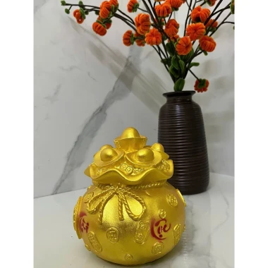 Heo Đất Tiết Kiệm Túi Hũ Vàng Tài Lộc Nhỏ Màu Vàng Đồng Quà Tặng và Ống Đựng Tiền