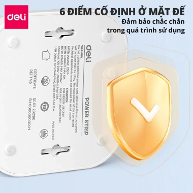 [HOẢ TỐC] Ổ Cắm Điện Dáng Trụ, Ổ Điện Tháp DELI 8-12 Lỗ Cắm Cổng Sạc USB TypeC Nút Bảo Vệ Quá Áp Công Suất 2.500W Dây 4m 5