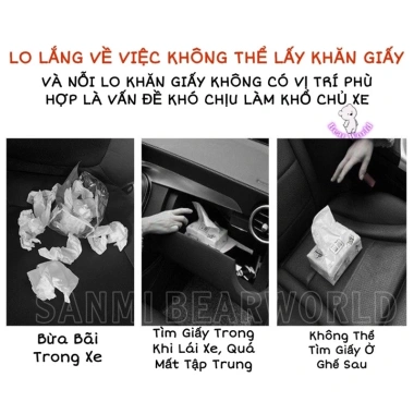 Hộp Đựng Khăn Giấy Hình Gấu Bông - Treo Trong Xe Ô Tô, Tiện Lợi, Giá 50.000 VND 2