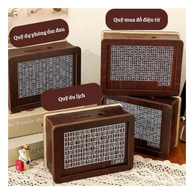 Hộp gỗ tiết kiệm tiền hàng ngày tặng thẻ mục tiêu và kèm bút giúp tiết kiệm dễ dàng hơn 7