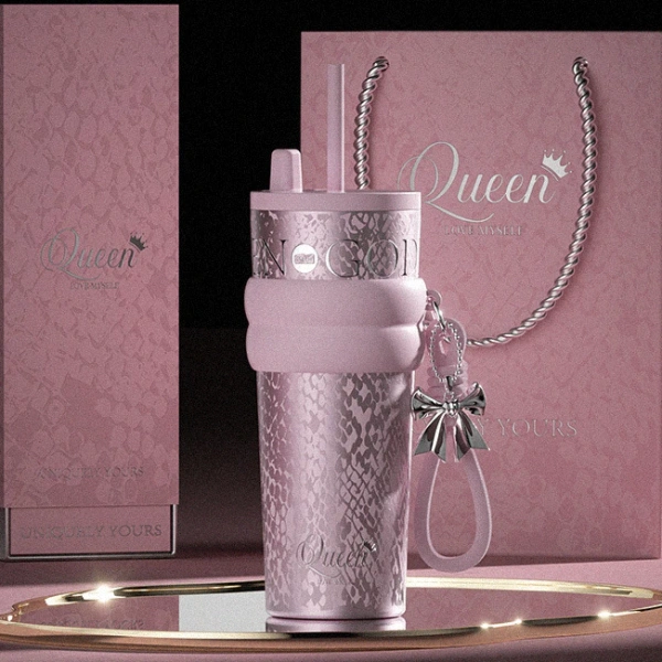Hình ảnh sản phẩm [Hộp Quà Hỏa Tốc] Bình giữ nhiệt Queen inox 316L Phủ Sứ dung tích 710ml, Fan House ly giữ nhiệt