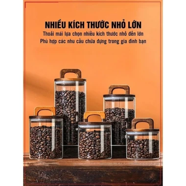 Hũ Thuỷ Tinh Nắp Kín Có Tay Cầm, Lọ Thuỷ Tinh Nắp Gỗ Borosilicate Chịu Nhiệt, Không Chứa Chì Cao Cấp 3